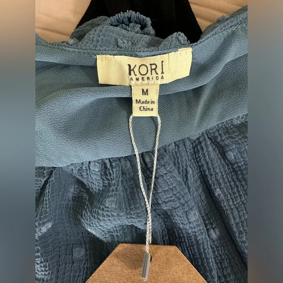 NWT Women’s long sleeve dot texture blue Bodysuit size M #1368 - Picture 6 of 8